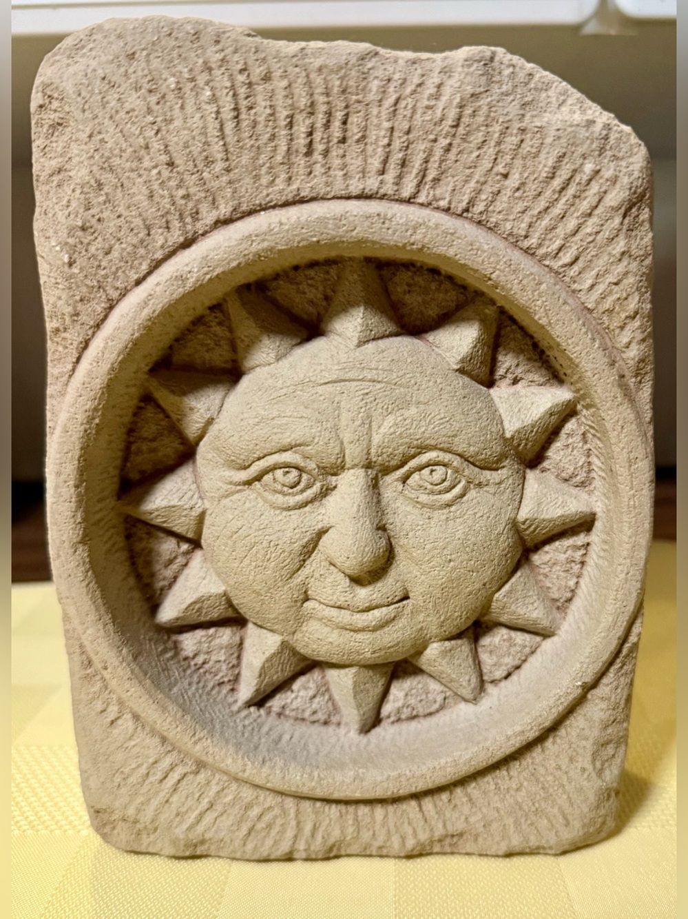 Vintage Summer Solstice Heavy Sun Face Stone Sculpture Carruth Studio 1994